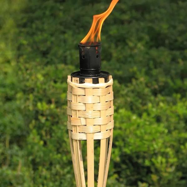 Buy Garden Light Bamboo Torch With Black Metal Wick Holder For Outdoor Decoration Natural Bamboo Tiki Torch at wholesale prices