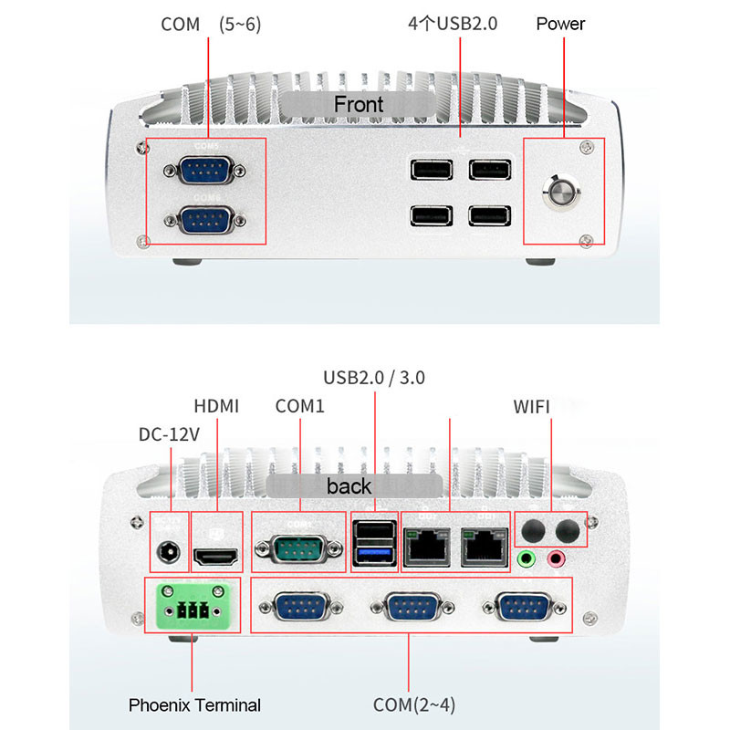 Fanless embedded computer J1900 industrial mini pc with 6xCOM