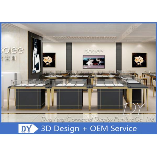 Store Jewelry Merchandise Display Cases with Stainless Steel + Wood + Glass +