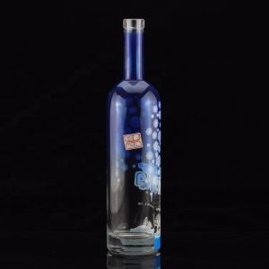 750ml Colorful Glass Liquor Bottle With Gold Collar Material and end Design for