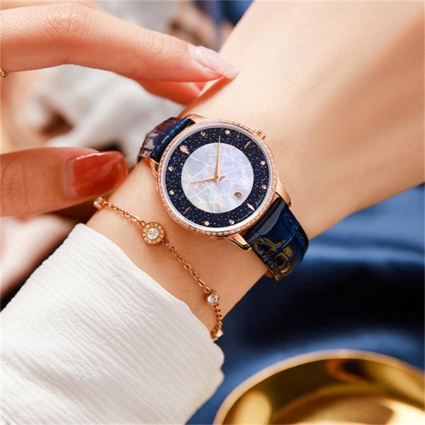 Pin Buckle Diamond Bezel Leather Watch 3ATM Waterproof Ladies Dress Watches With Diamonds