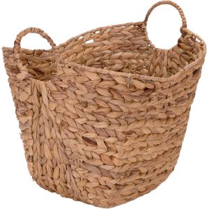 Tall Water Hyacinth Wicker Basket with Handles | Natural, Brown, Natural