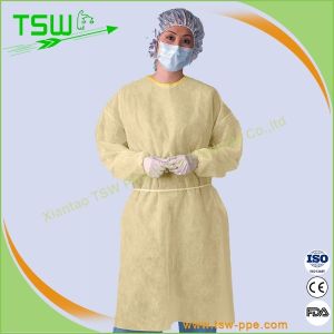 Waterproof Disposable Knitted Cuff PP SMS Isolation Gowns