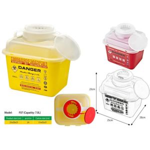 7 Litre Sharps disposal container, Sliding Lid, Red,Sharps Container |