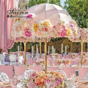 Factory wholesale wedding table centerpieces gold metal umbrella