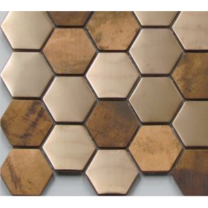 Metallic Copper Mosaic Tile Backsplash , Hexagon Stainless Steel Subway Tile