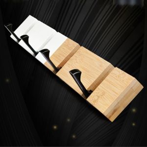 Convenient Storage Bamboo Wall Mounted Coat Rack With 5 Dual Rails Hooks For