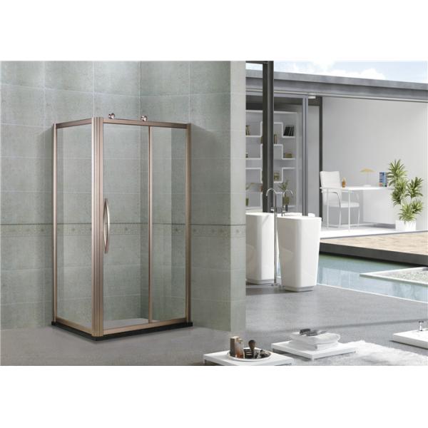 Buy Rose Gold Aluminum Alloy Shower Cabins Rectangler With Outside Wheels Sliding Tempered Glass at wholesale prices