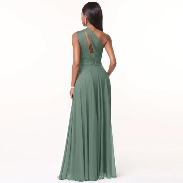 Hot Sale Custom-made Plus Size A-Line One-Shoulder Floor-Length Green Chiffon Bridesmaid Dress Evening Princess