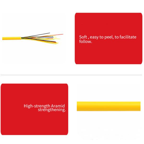 GJFJV 12C 24C 48C Indoor SM Fiber Optic Cable With Tight Buffer PVC Jacket