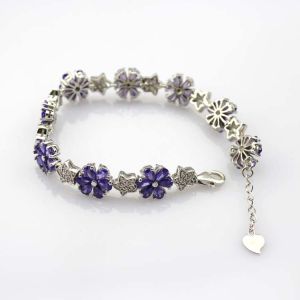 China Sterling Silver Link Flower Amethyst Cubic Zircon Tennis Bracelet(B01PURPLE) on sale