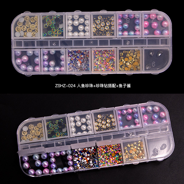 12 Grid Rhinestone Nail Stones Crystal Multi Shape Glass Diamonds Nails Art Decoration