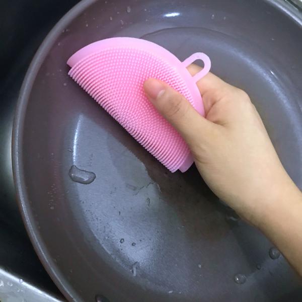 BPA-free Eco Kitchen Sink Antibacterial Brush Tool Silicone Scrubber Purple Dish Washing Sponge for Washing Dish in Multicolour