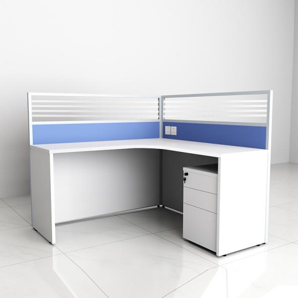 Buy Blue Glass Partition Single Office Workstation Desk With Cabinet at wholesale prices