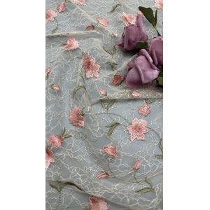 Quality Leafy Embroidery Lace Fabric Floral Elegent 100% Cotton For Dress for sale