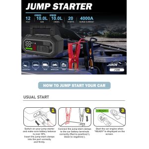 PD 65W Input 4000A High Power Rechargeable Car Jump Starter for All Car