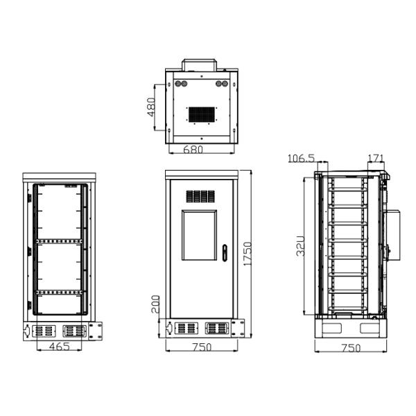 32U Thermostatic Outdoor Telecom Cabinet IP55 Galvanized Steel