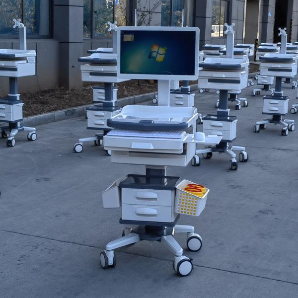 Advanced Medical PC Cart Multiple Drawers Adjustable Height Point Of Care