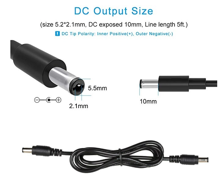 1M 22AWG DC Male to Male Extension Cable 5.5x2.5mm Right Angle