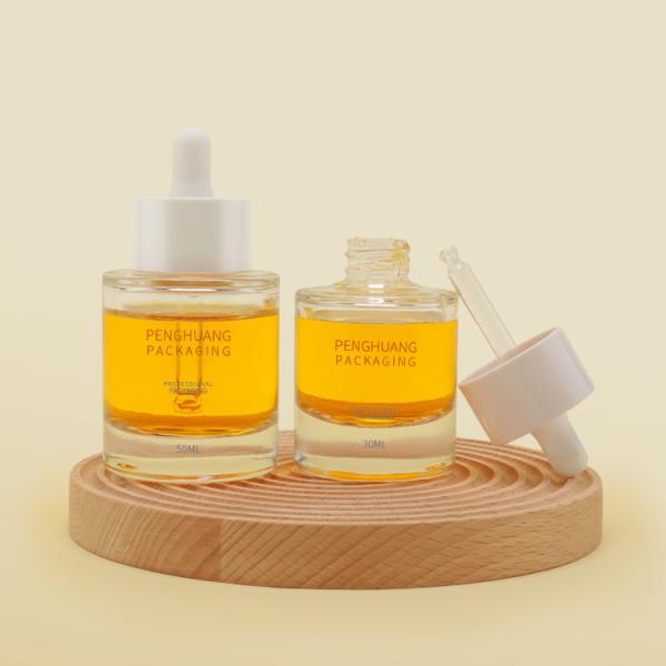 Buy OEM 1oz Glass Oil Serum Dropper Bottles 50ml Flat Shoulder at wholesale prices