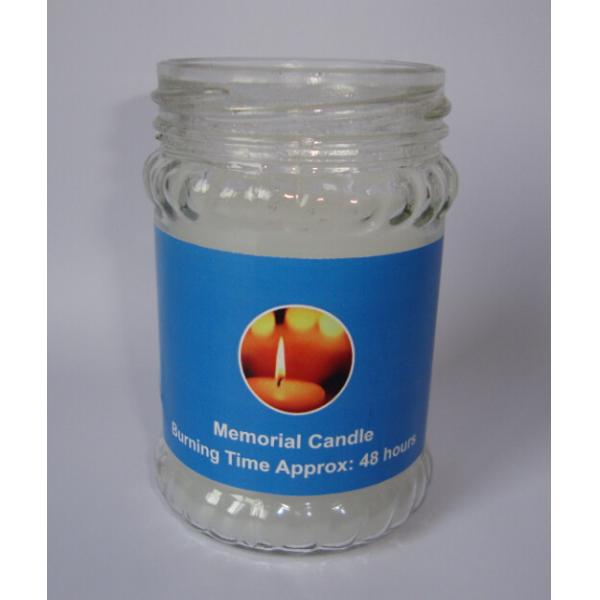 Buy memorial candle;6.5x10cm glass candle with wrapping label at wholesale prices