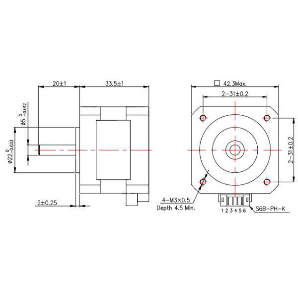 2 Phase 0.84A 2.8kg.Cm 42HS34 Nema 17 Hybrid Stepper Motor