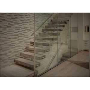 Walnut Wood Treads Floating Steps Staircase Tempered Glass Railing Residential
