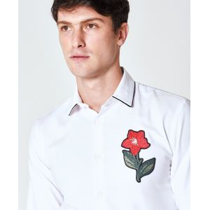 Custom Embroidery Mens Fashion Casual Shirts , White Long Sleeve Collar Shirt