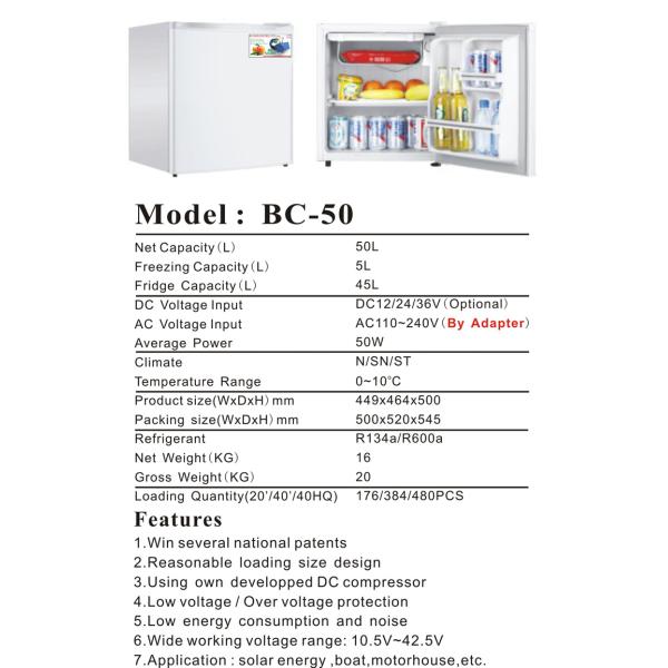 50L DC upright solar fridge AC/DC compressor fridge (50/70/90L upright single door)