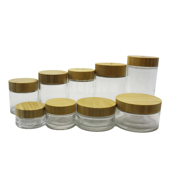 Frosted black Cosmetic Cream Containers face moisturizer With Bamboos Screw Lid Engraving
