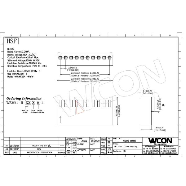 Wire To Board Power Connector 2.54mm Housing Wafer Military And Aerospace Industry