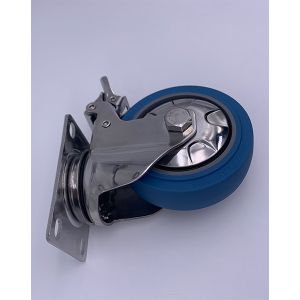 5 Inch Locking Caster Wheels Blue TPR Rubber Tread