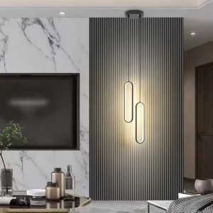 Modern Linear Black Gold Pendant Light Villa Duplex Living Room Bedroom Dining
