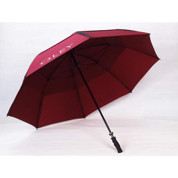Double Layer Auto Open Golf Umbrella with Black Matt Fiberglass Pole and Rubber Grip