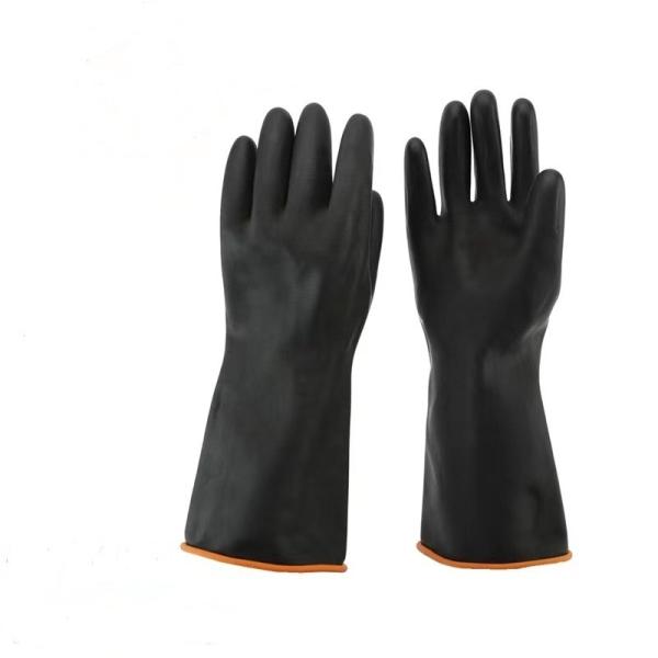 Thickening Black Industrial Rubber Gloves 35Cm Unflocked Flock Lined Rubber
