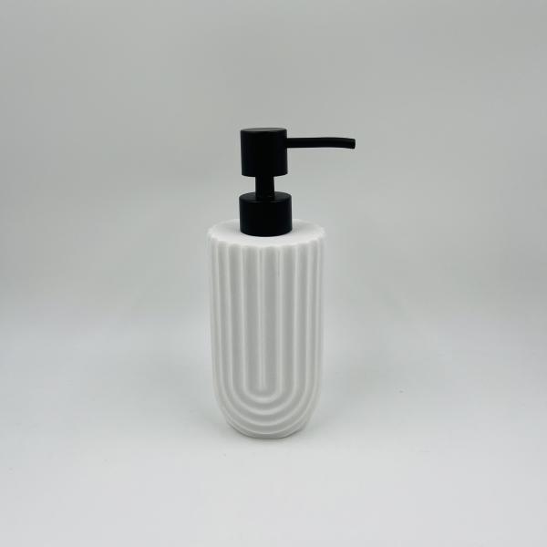 White Polyresin Kitchen Utility Caddy For Bathroom Countertop Utensil Caddy With Swirl Stripe