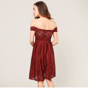 hot fahsion dress lady off-shoulder Lace Dressparty dress