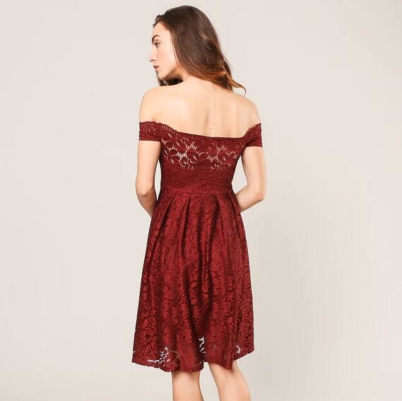 hot fahsion dress lady off-shoulder Lace Dressparty dress