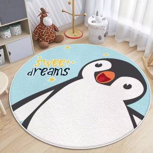 Animal Cartoon Wool Spinning Childrens Playroom Rug Round