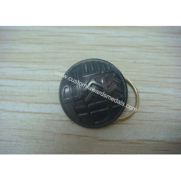 Button Shape Promotional Keychain by Brass Stamping with Man - Woman Mould, Dyed Black Plating