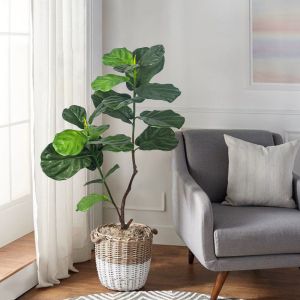 Bathroom Decorative Artificial Potted Floor Plants Fiddle Leaf Fig
