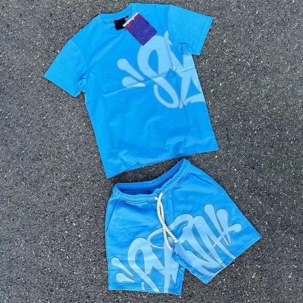 Custom Logo Applique Embroidery Patches High Street Print Tees T Shirt Trendy Short Sleeve Cotton Tracksuit Short Sets for Men