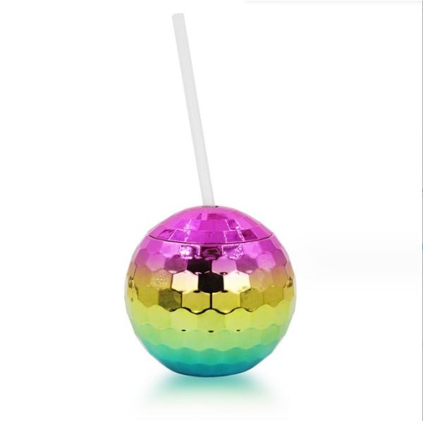 American Style 600ml Unique Disco Ball Cups Electroplated Flash Spherical Double Wall Plastic Cups