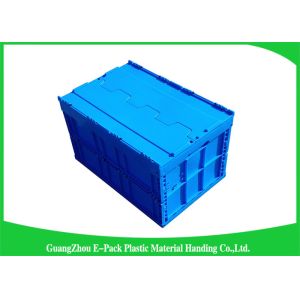 Blue Collapsible Plastic Containers with Attached Lids / Stackable plastic