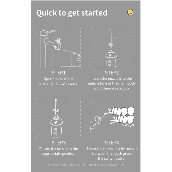 AC100-240V DIY Water Flosser IPX7 Waterproof 1400mAh Long Battery Life