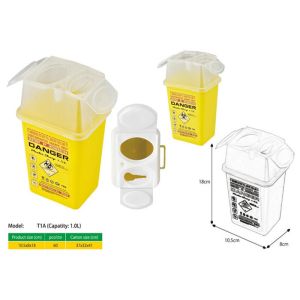 1 Litre Sharps disposal container, Sliding Lid, Red,Sharps Container |