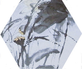 Rustic Hexagon Ceramic Tiles Chinese Style Water Lily Pattern 260 X 300 MM