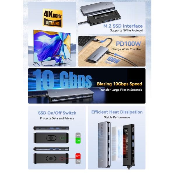 USB C Docking StationSSD USB Hub For Laptop 18cm Cable