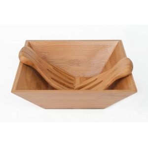 Bamboo large square salad bowl with serving hands