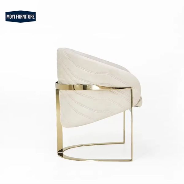 Hotel Standard Size Metal Frame Dining Chair with Golden Armrest Leather Seat